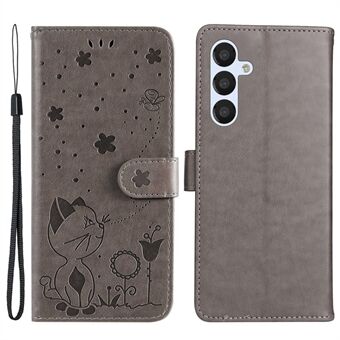 KT Imprinting Flower Series-4 Samsung Galaxy A54 5G PU-nahkaiselle läppäpuhelimelle lompakkokotelolle painettu kissan Stand Iskunkestävä magneettinen puhelimen kansi hihnalla