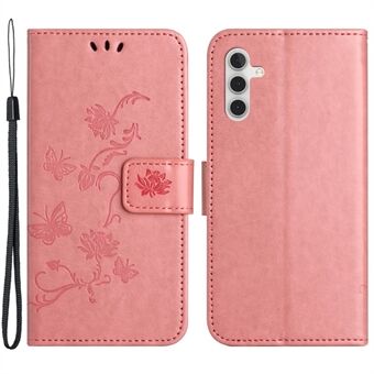 Samsung Galaxy A54 5G Wallet PU-nahkainen puhelinkotelo Tukeva Stand painettu perhoskukkakuvioinen älypuhelimen kansi