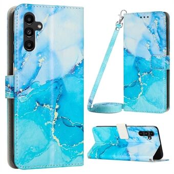 Samsung Galaxy A54 5G marmorikuvioiselle puhelinkuorelle PU Stand puhelimen lompakon suojus olkahihnalla