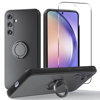 Samsung Galaxy A54 5G Kickstand nestemäiseen silikonipuhelinkoteloon, jossa on 2,5D Arc Edge karkaistu lasinäyttökalvo