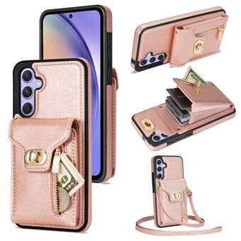 Samsung Galaxy A54 5G Card Slots -puhelimen suojus, nahkainen + TPU vetoketjullinen tasku jalustakotelo