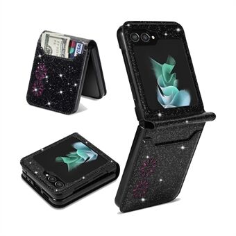 Samsung Galaxy Z Flip5 5G PU Nahka + PC Card Slot Case Laser Carving Glitterry Starry Style puhelimen suojakuori