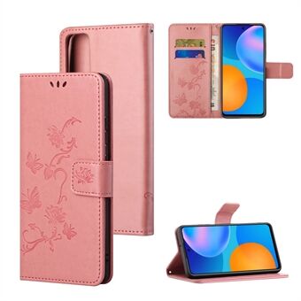 Imprint Butterfly Flowers Nahkainen lompakkokotelo Huawei P Smart 2021/Y7a:lle