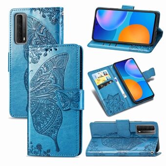 Jälki Big Butterfly Leather Wallet Phone Stand Shell for Huawei P Smart 2021 / Huawei Y7a