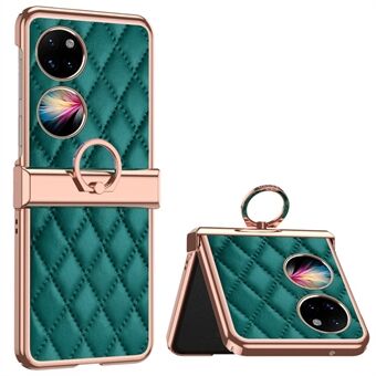 Huawei P50 Pocket Ring Kickstand -puhelimen kotelolle painettu Rhombus ristikkokuvio Galvanointi PU-nahalla päällystetty PC:n takakansi