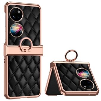 Huawei P50 Pocket Ring Kickstand -puhelimen kotelolle painettu Rhombus ristikkokuvio Galvanointi PU-nahalla päällystetty PC:n takakansi