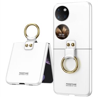 GKK Huawei P50 Pocket Ultra Slim Finger Ring -jalustalle Pudotuksenkestävä Kova PC-puhelimen kuoren suojus pienellä näytön karkaistulla lasisuojalla