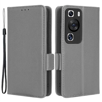 Huawei P60 / P60 Pro Litchi Texture PU -nahkalompakko Suojakotelo Teline Stand suojus hihnalla