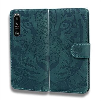 Tiger Imprint Pattern Flip Phone Case Täysi suojaus Nahkainen lompakkoteline Stand Sony Xperia 1 III 5G:lle