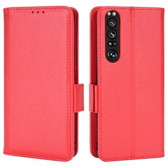 Sony Xperia 1 III 5G iskunkestävälle puhelinkuorelle Litchi Texture PU Stand Lompakon suojakuori