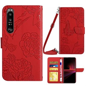 Sony Xperia 1 IV Skin-Touch Feeling Stand Perhoskukat painatuskuvioinen lompakko Puhelimen kansi olkahihnalla