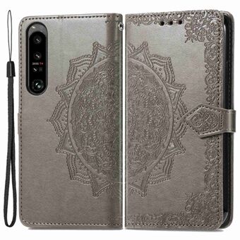 Sony Xperia 1 IV 5G -kohokuvioidulle Mandala-kuvioiselle PU-nahkaiselle Stand Kirjatyylinen magneettinen suojakotelo hihnalla