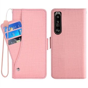 Sony Xperia 1 IV 5G pyörivälle korttipaikkapuhelimen kotelolle Jean Cloth Texture PU Nahka + TPU Stand Lompakon suoja