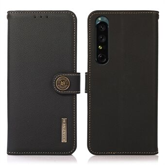 KHAZNEH Sony XPeria 1 V iskunkestävälle puhelimen suojakuorelle RFID- Stand aitoa nahkaa olevalle puhelinkotelolle.