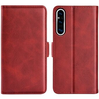 Sony Xperia 1 V nahkaiselle puhelintelineen Stand Calf Texture -matkapuhelimen lompakon suojus