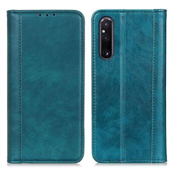 Sony Xperia 1 V Litchi Texture -puhelinkotelolle Halkaistu nahkalompakko Älypuhelintelineen Stand