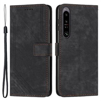 Sony Xperia 1 V 2023 Lines painatus Nahkalompakko Pudotusta estävä kuori Skin-touch Flip Stand Mobile Case