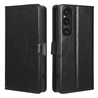 Iskunkestävä suojakuori Sony Xperia 1 V Crazy Horse Texture PU -nahkaiselle puhelimen Stand