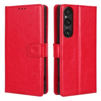 Iskunkestävä suojakuori Sony Xperia 1 V Crazy Horse Texture PU -nahkaiselle puhelimen Stand