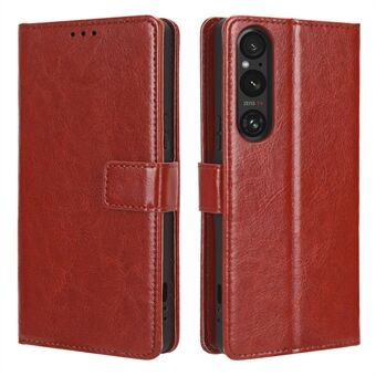 Iskunkestävä suojakuori Sony Xperia 1 V Crazy Horse Texture PU -nahkaiselle puhelimen Stand