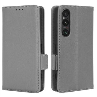 Puhelinkotelo Sony Xperia 1 V putoamattomalle Litchi Texture Stand PU-nahkainen lompakon suoja