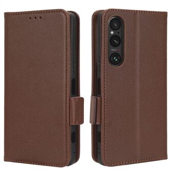 Puhelinkotelo Sony Xperia 1 V putoamattomalle Litchi Texture Stand PU-nahkainen lompakon suoja