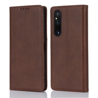 Sony Xperia 1 V PU -nahkakotelolle Calf Texture Stand Lompakon puhelimen suojakuori