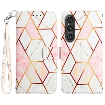 YB Pattern Printing Nahka Series-5 Sony Xperia 1 V Nahkainen puhelinkotelo Marmorikuvioinen Stand kansi