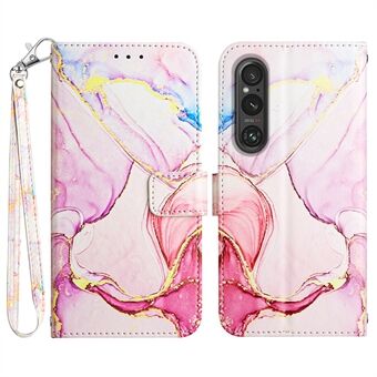 YB Pattern Printing Nahka Series-5 Sony Xperia 1 V Nahkainen puhelinkotelo Marmorikuvioinen Stand kansi