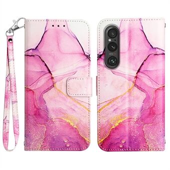 YB Pattern Printing Nahka Series-5 Sony Xperia 1 V Nahkainen puhelinkotelo Marmorikuvioinen Stand kansi