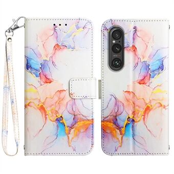 YB Pattern Printing Nahka Series-5 Sony Xperia 1 V Nahkainen puhelinkotelo Marmorikuvioinen Stand kansi