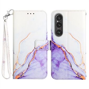 YB Pattern Printing Nahka Series-5 Sony Xperia 1 V Nahkainen puhelinkotelo Marmorikuvioinen Stand kansi