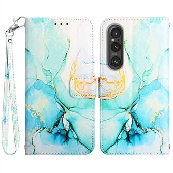 YB Pattern Printing Nahka Series-5 Sony Xperia 1 V Nahkainen puhelinkotelo Marmorikuvioinen Stand kansi