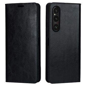 Sony Xperia 1 V Stand Flip Wallet Crazy Horse Texture Aito lehmännahkainen puhelinkotelo