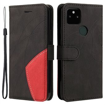 KT Leather Series-1 Täysin suojaava PU-nahkakotelo Google Pixel 5a 5G:lle, seisomaan kykenevä kaksivärinen lompakkopuhelinkansi hihnalla