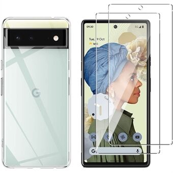 Kirkas, pehmeä TPU-materiaalinen sormenjälkiä ehkäisevä suojakuori, jossa mukana 2 kappaleen karkaistusta lasista valmistettua näytönsuojaa Google Pixel 6 puhelinta varten.