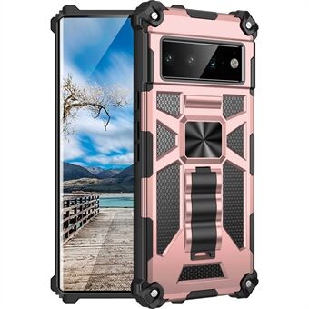 Hybrid Hard PC Soft TPU iskunkestävä suojakuori autotelineellä Google Pixel 6 Pro -puhelimelle.