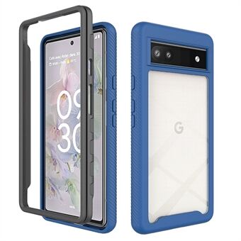 Google Pixel 6a -mallille sopiva kulutusta kestävä iskunkestävä läpinäkyvä kuori, jossa on kova akryyli- ja tietokoneluokan PC-taustalevy pehmeällä TPU-puskurikehyksellä puhelimen suojaamiseksi.