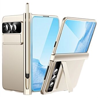 Google Pixel Fold Kickstand PC -puhelinlaukku saranalla, jossa on lasinen näytönsuojakalvo ja stylus, suojaa saranan.