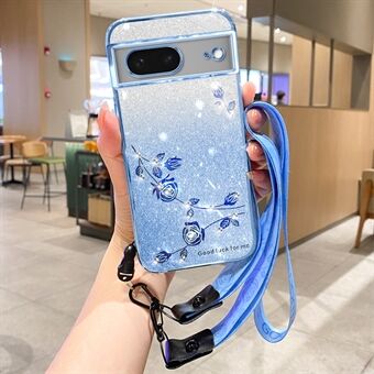 KADEM Google Pixel 8 -kotelo, TPU-pinnoitettu glitter-puhelinsuoja nauhalla