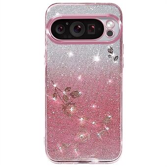 KADEM Google Pixel 9 Pro XL -puhelimelle Flower Design Glitter -kotelon TPU-suojaus