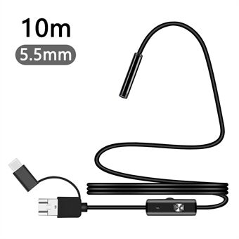 Y1002 10m Joustava Johto Type-C+USB+Android Puhelin Booroskooppi 5.5mm Kameran Linssi Tarkastus Endoskooppi