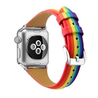 Vaihda kellohihna Apple Watch Series 6 / SE / 5/4 44mm / Series 3/2/1 42mm Rainbow aitoa nahkaremmiä varten