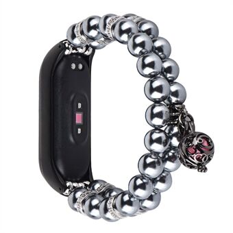 Xiaomi Mi Band 4 / Mi Band 3 -kaksi riville Faux Pearl Metal Ball Decor Rannekoru Rannehihna Smart