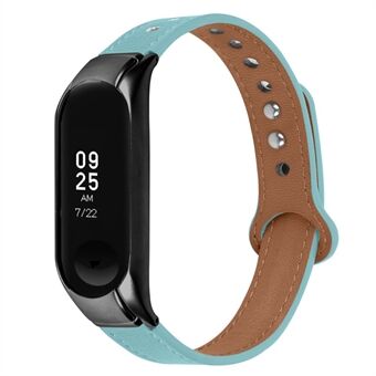 Xiaomi Mi Band 5/6 yksiväriselle päällyskerroksiselle lehmännahkaiselle rannehihnalle, vaihtoranneke kaksoisniitillä, musta kellokotelo