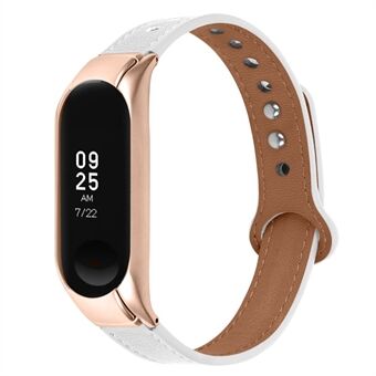 Xiaomi Mi Band 3/4 Double Rivet Design -rannekkeeseen, korvaava yläkerros lehmännahkainen hihna, ruusukultainen kellokotelo