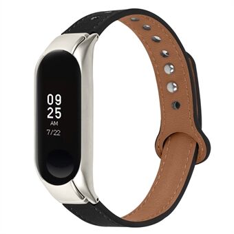 Xiaomi Mi Band 3/4 säädettävälle rannekkeelle, kaksoisniitillä korvaava yläkerroksinen lehmännahkahihna, hopea kellokotelo