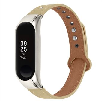 Xiaomi Mi Band 5/6 -vaihtoranneke Double Rivet Smart Watchin yläkerroksisella lehmännahkahihnalla, hopeakellokotelo