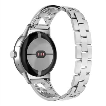 Google Pixel Watch tekojalokivi Decor Plum Design rannehihna 304 ruostumattomasta Steel irrotettava kelloranneke - hopea