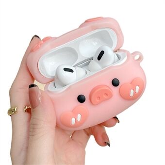 Kuulokkeiden silikonikotelo Apple AirPods Pro, Bowknot Heart Piggy Design Täyssuoja Latauslaatikon Suojus Koukulla